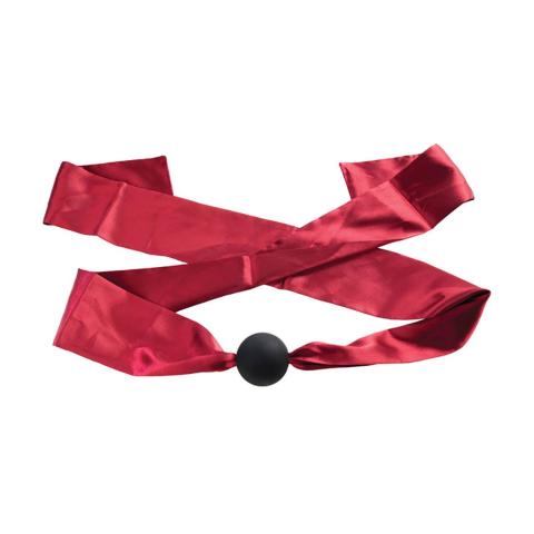 Knebel silikonowy 4 cm z satynowymi paskami 150 cm | BDSM i bondage