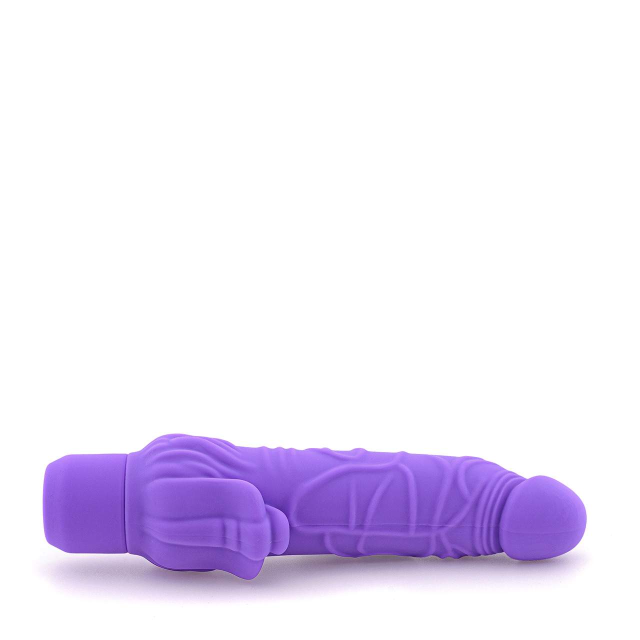 Duży fioletowy wibrator realistyczny ze stymulacją łechtaczki wykonany z silikonu