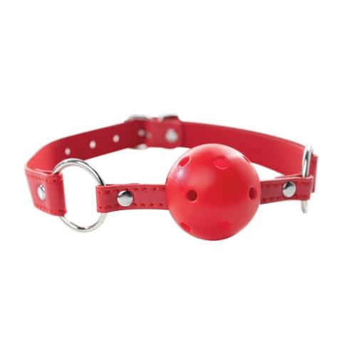 Czerwony oddychający knebel BDSM z kulą 4 cm i regulowanym paskiem
