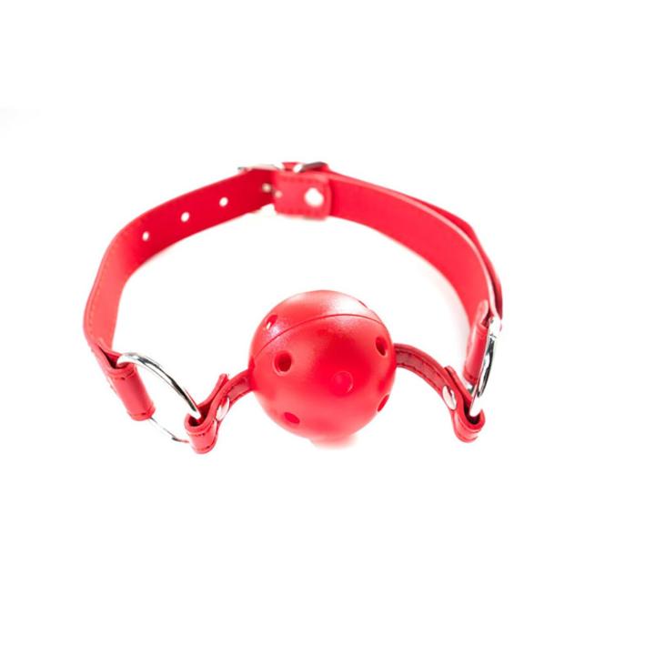 Czerwony oddychający knebel BDSM z kulą 4 cm i regulowanym paskiem
