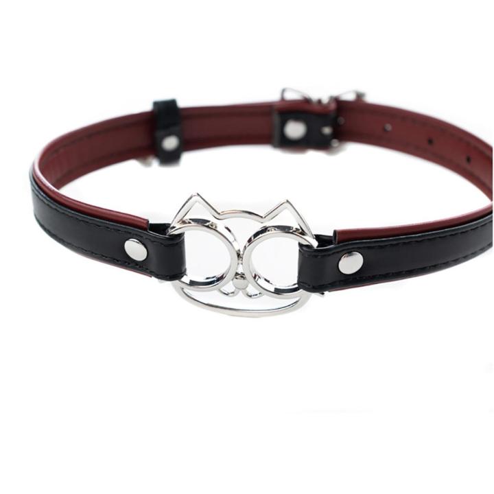 Regulowana obroża BDSM z kocim motywem - ekoskóra PU i metal | Loris.pl