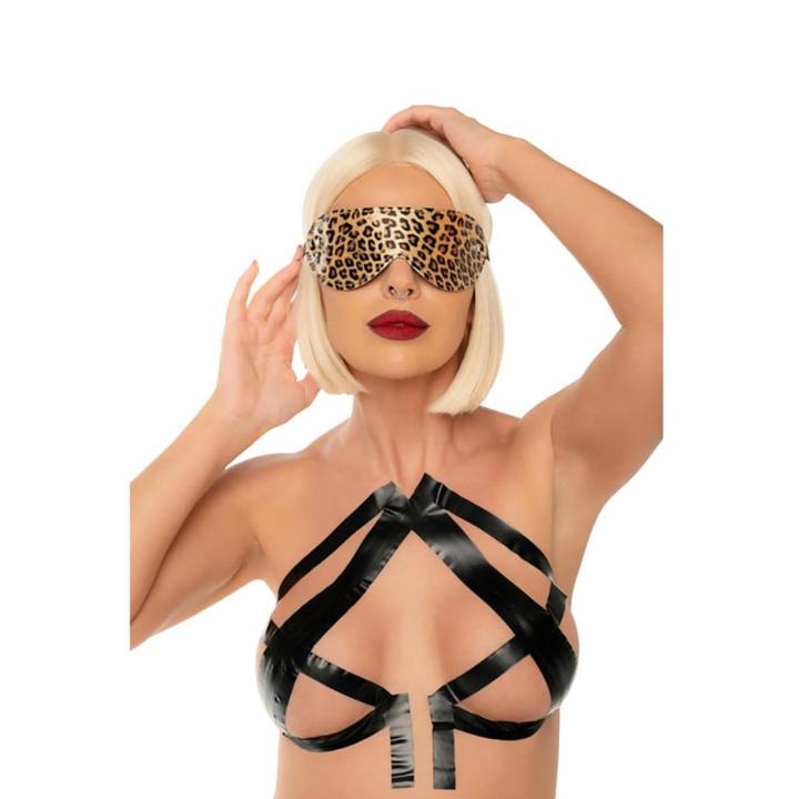 Panterkowa opaska na oczy BDSM z elastycznym paskiem | Loris.pl