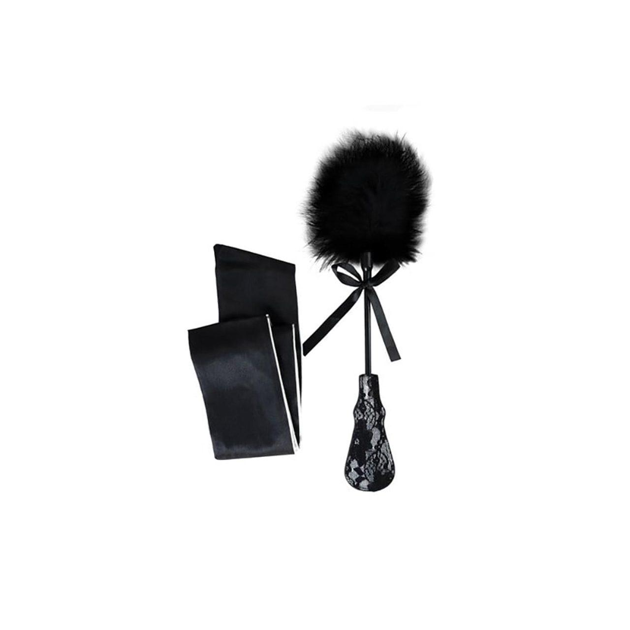 Zestaw BDSM z opaską i pejczem z piórkiem 2w1 | Loris.pl