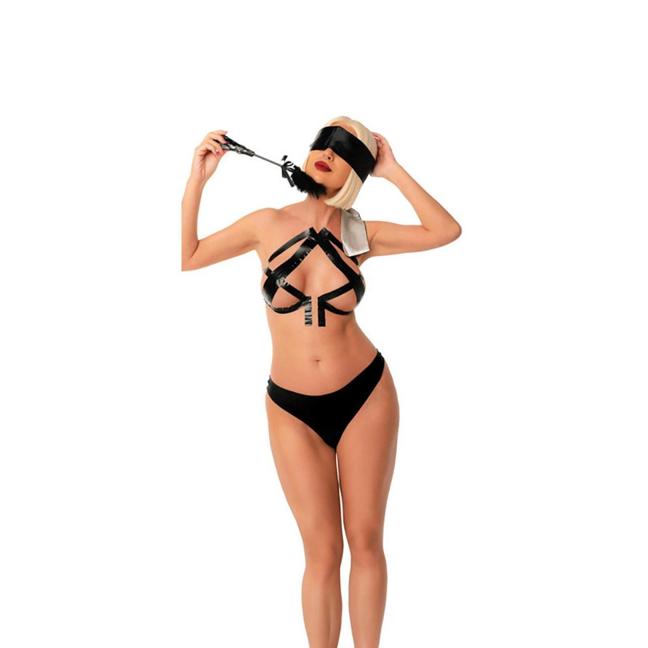 Zestaw BDSM z opaską i pejczem z piórkiem 2w1 | Loris.pl