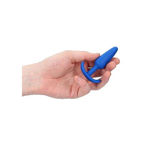 Smukły korek analny niebieski 7,5 cm z silikonu medycznego