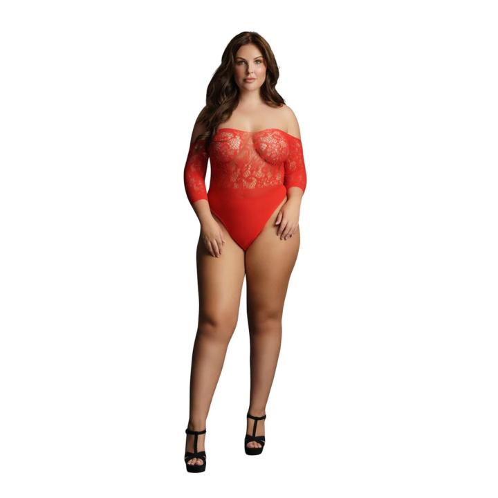Body z otwartym krokiem i cyrkoniami plus size | Koronkowe body | Loris.pl