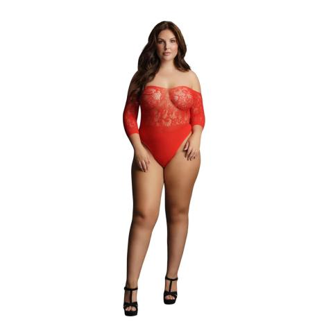 Body z otwartym krokiem i cyrkoniami plus size | Koronkowe body