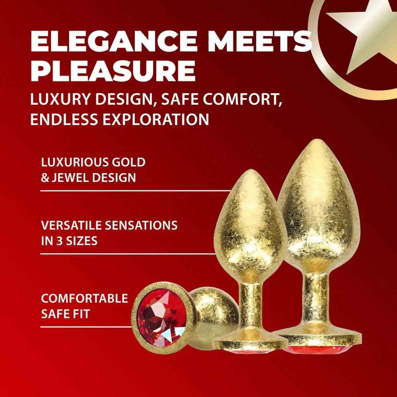 Złoty zestaw metalowych plugów analnych 3 szt. z kryształową podstawą | Loris.pl