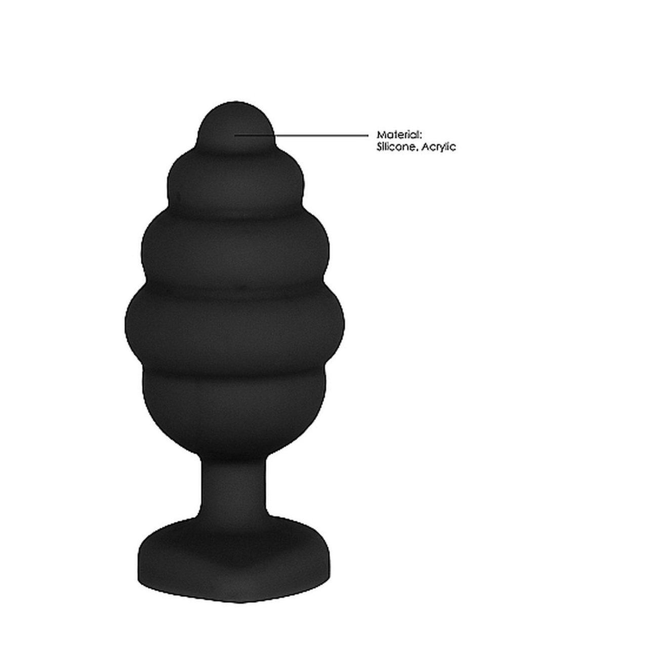 Prążkowany korek analny z diamentem czarny | silikonowy, wodoodporny