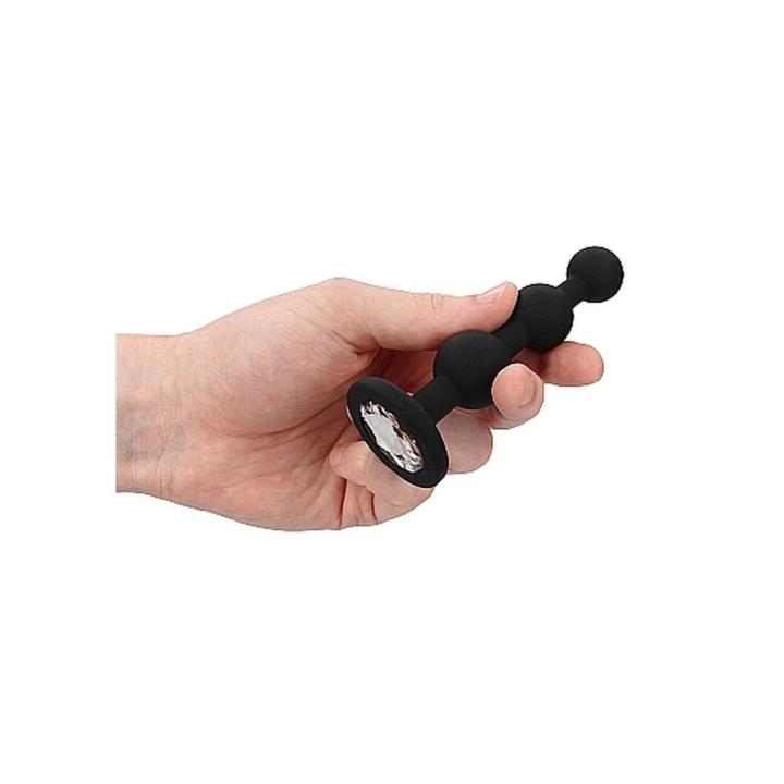 Silikonowa zatyczka analna z kulkami i ozdobną rączką czarna | Loris.pl