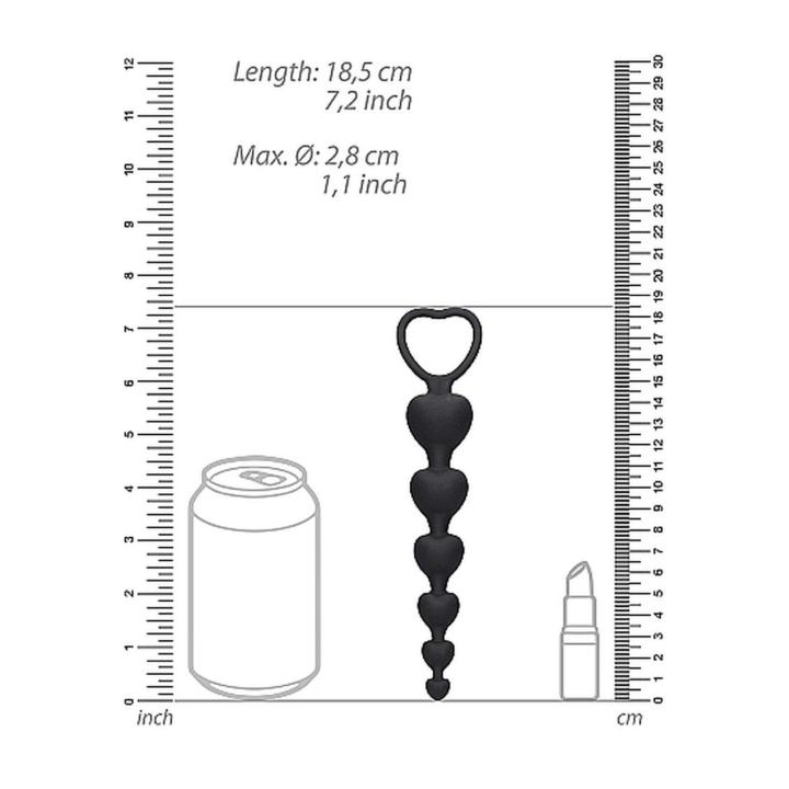 Silikonowe koraliki analne czarne 18,5 cm z uchwytem serce
