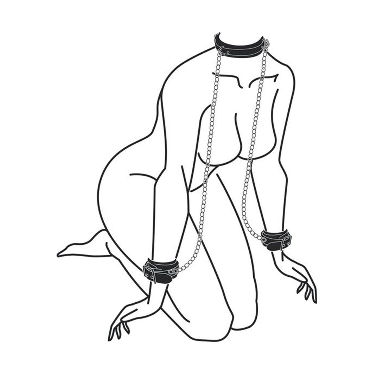 Skórzana obroża z kajdankami i smyczą BDSM – regulowany zestaw | Loris.pl