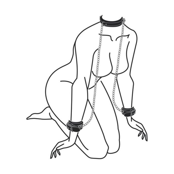 Skórzana obroża z kajdankami i smyczą BDSM – regulowany zestaw | Loris.pl