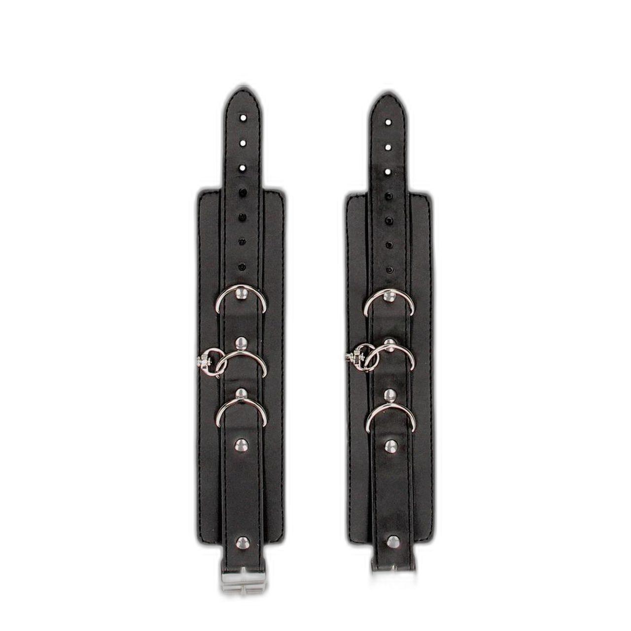 Skórzana obroża z kajdankami i smyczą BDSM – regulowany zestaw | Loris.pl