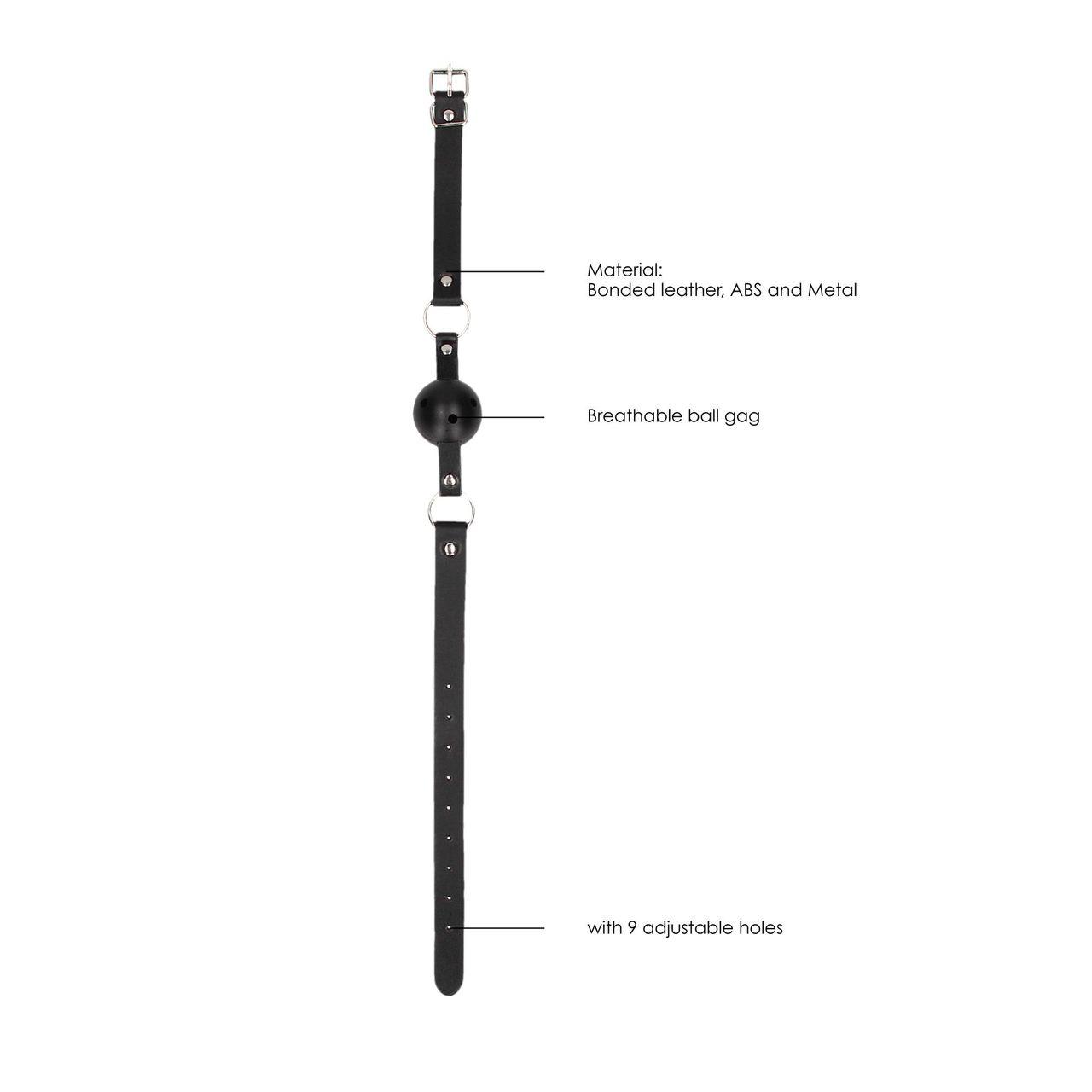 Oddychający knebel ball gag ze skóry i ABS | Regulowany | Loris.pl