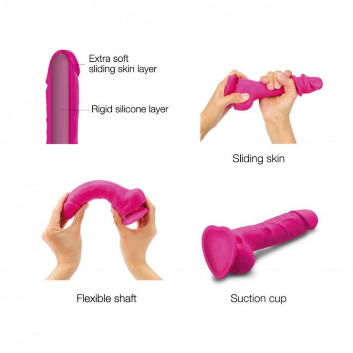 Realistyczne dildo fuksja M z przesuwaną skórą | silikon podwójnej gęstości