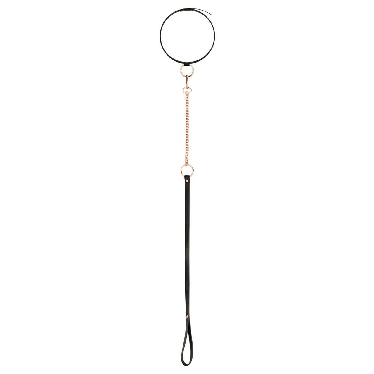 Czarna obroża BDSM ze smyczą z eko skóry | Loris.pl