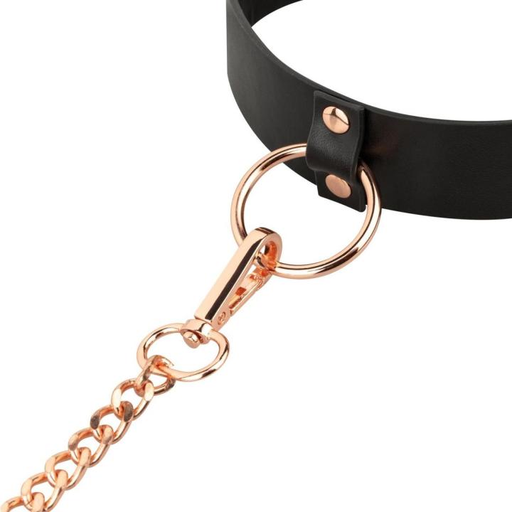 Czarna obroża BDSM ze smyczą z eko skóry