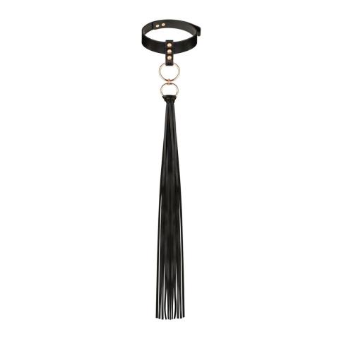 Czarna obroża BDSM z mini floggerem – elegancki dodatek i zabawka