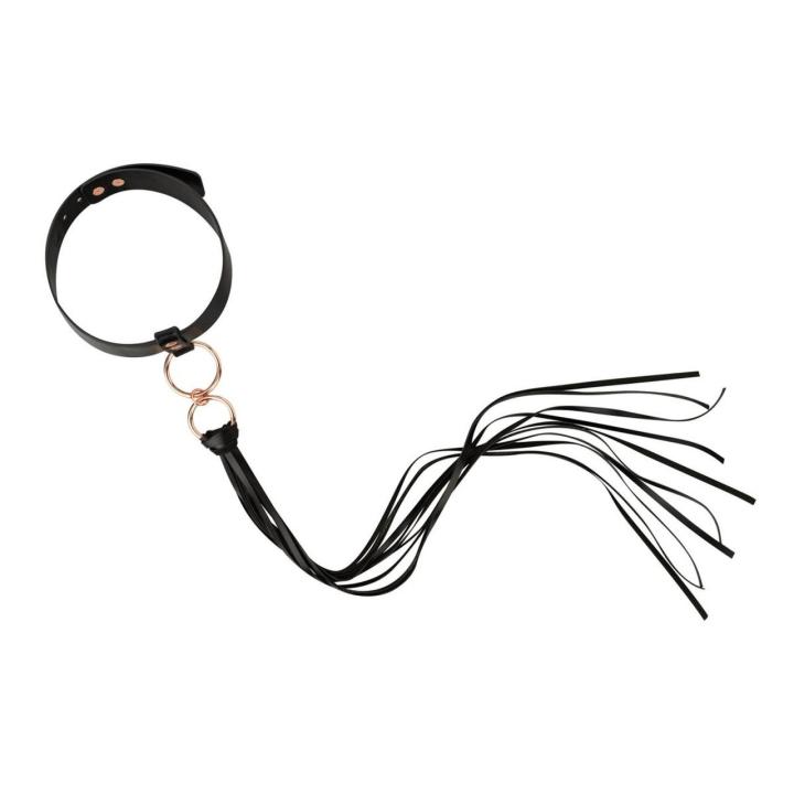 Czarna obroża BDSM z mini floggerem – elegancki dodatek i zabawka