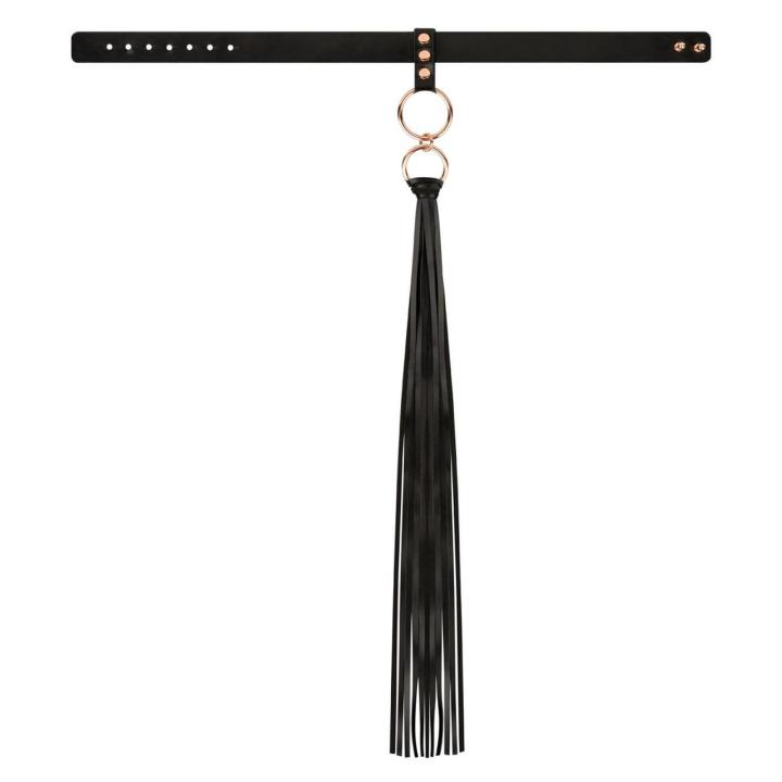 Czarna obroża BDSM z mini floggerem – elegancki dodatek i zabawka