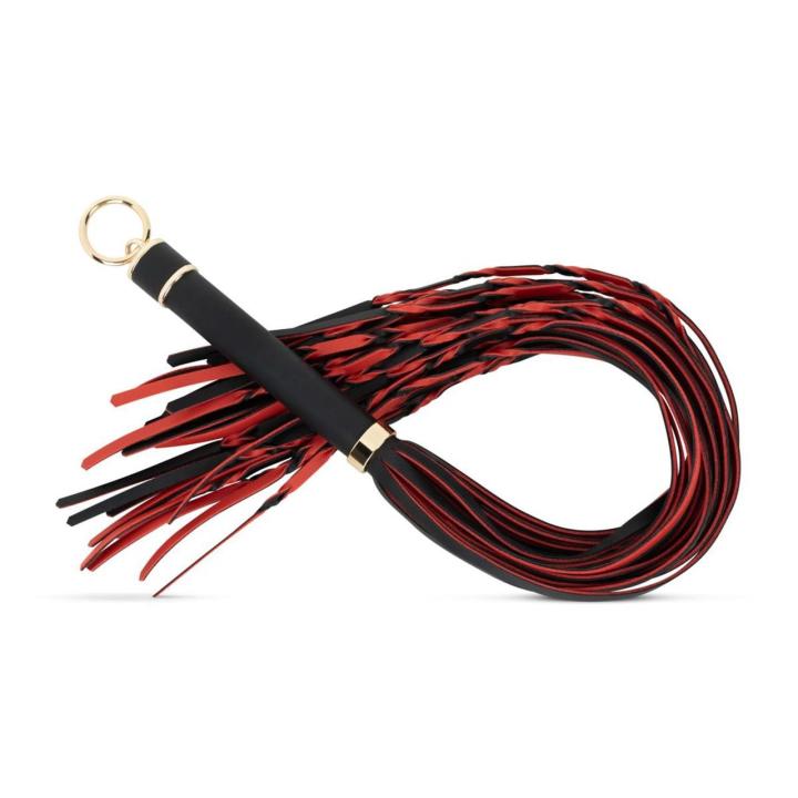 Czarno-czerwony flogger BDSM 64 cm z ekoskóry | Loris.pl