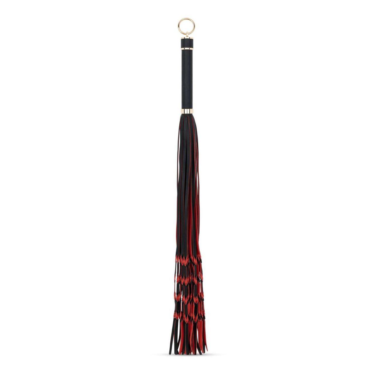 Czarno-czerwony flogger BDSM 64 cm z ekoskóry | Loris.pl