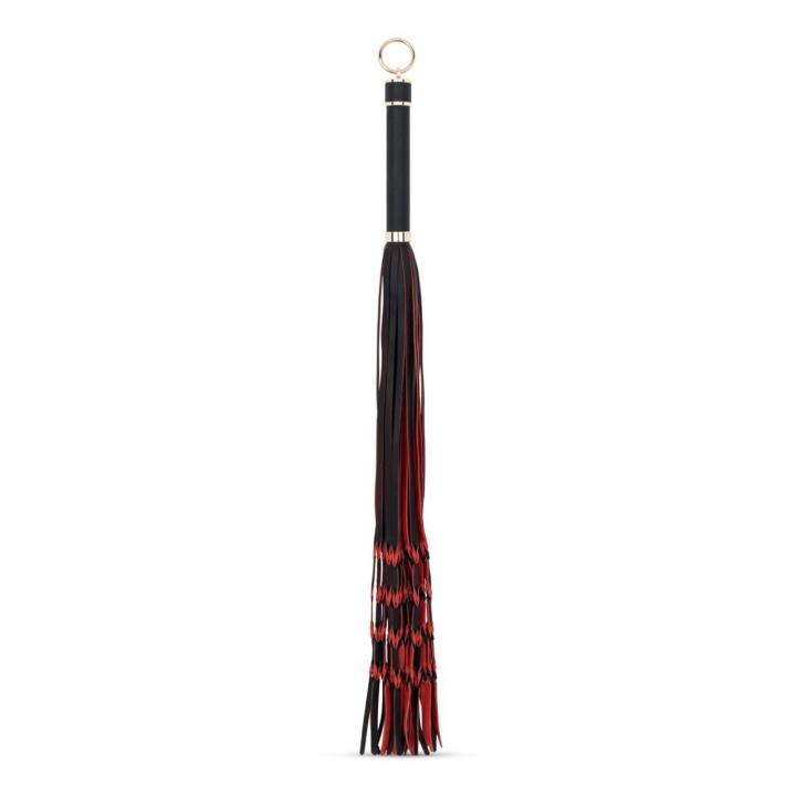 Czarno-czerwony flogger BDSM 64 cm z ekoskóry