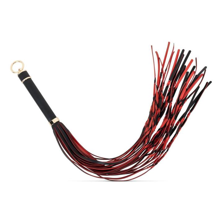 Czarno-czerwony flogger BDSM 64 cm z ekoskóry