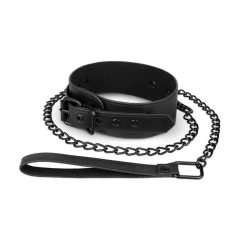Czarna obroża BDSM ze smyczą 73 cm | Regulacja 39–47 cm