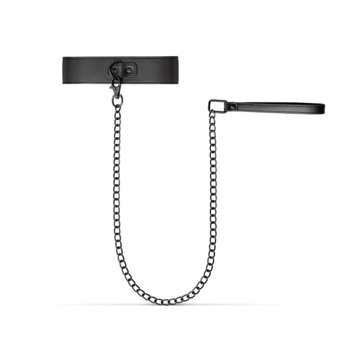 Czarna obroża BDSM ze smyczą 73 cm | Regulacja 39–47 cm