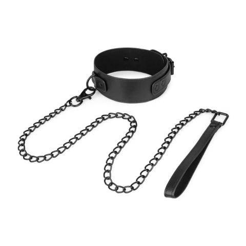 Czarna obroża BDSM ze smyczą 73 cm | Regulacja 39–47 cm