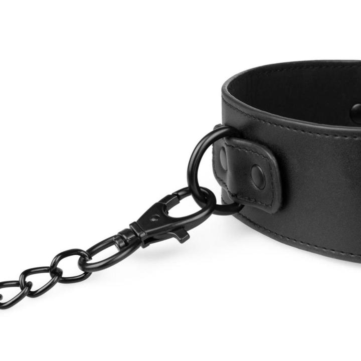 Czarna obroża BDSM ze smyczą 73 cm | Regulacja 39–47 cm