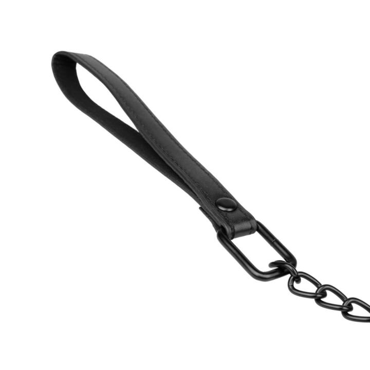 Czarna obroża BDSM ze smyczą 73 cm | Regulacja 39–47 cm