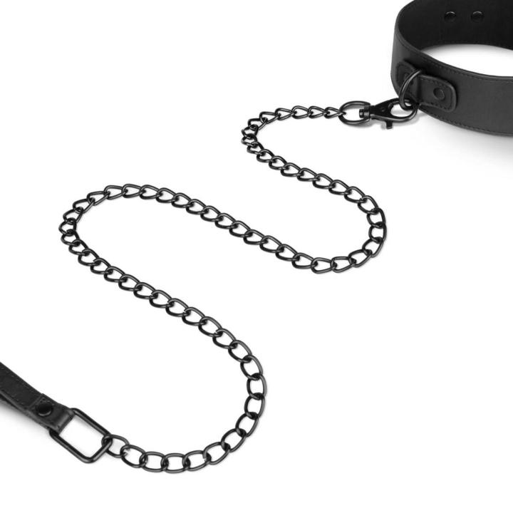 Czarna obroża BDSM ze smyczą 73 cm | Regulacja 39–47 cm