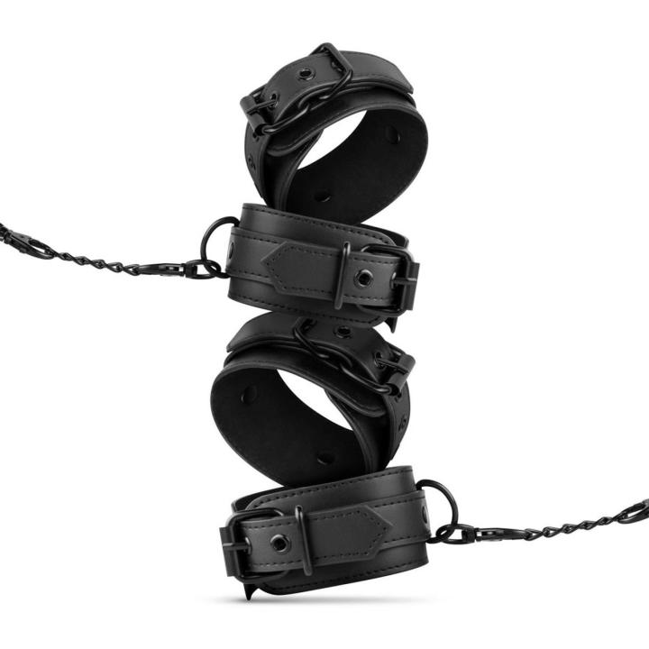 Zestaw BDSM do bondage czarny – kajdanki, opaska, flogger, świece