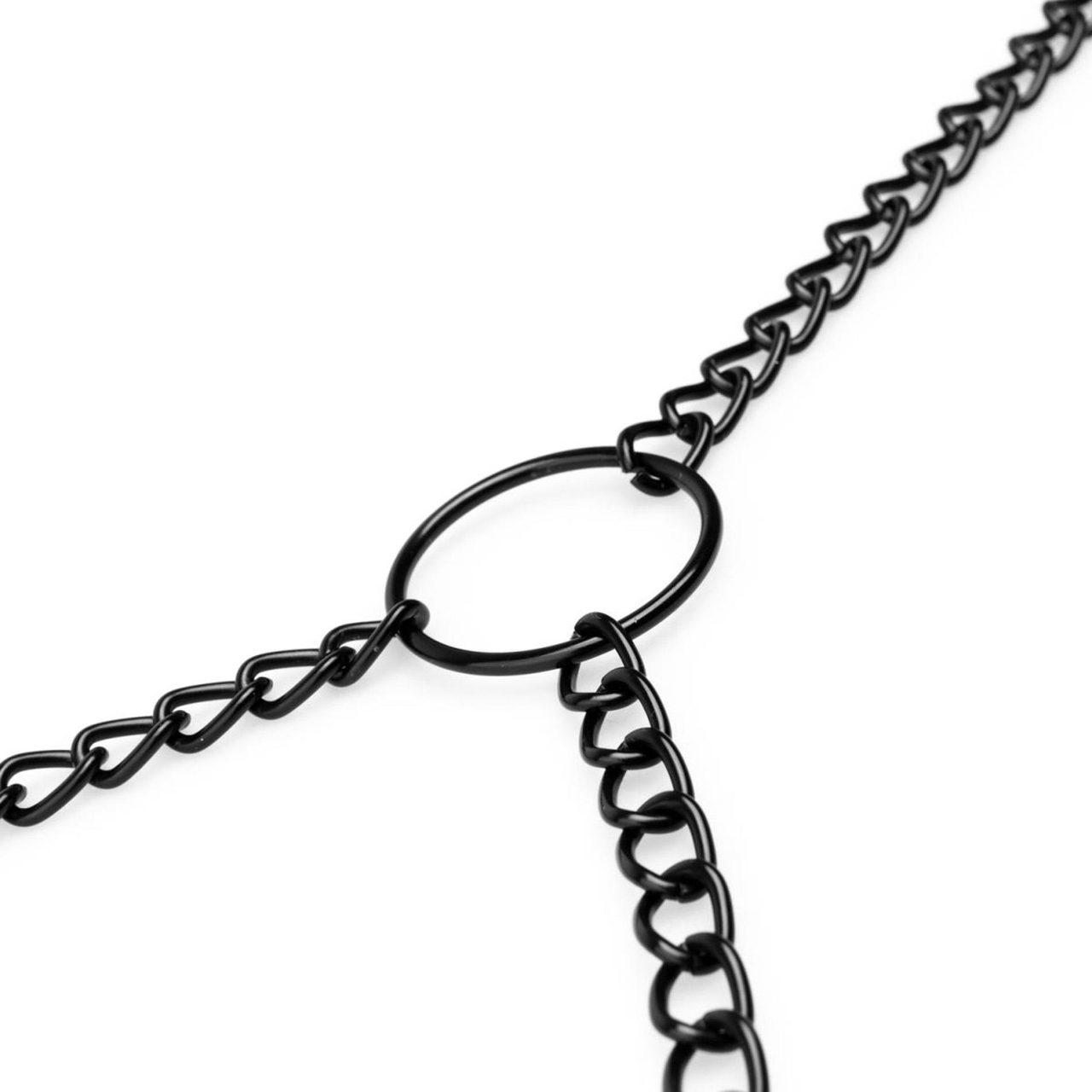 Klamry na sutki i łechtaczkę z łańcuszkiem czarne, regulowane | Loris.pl