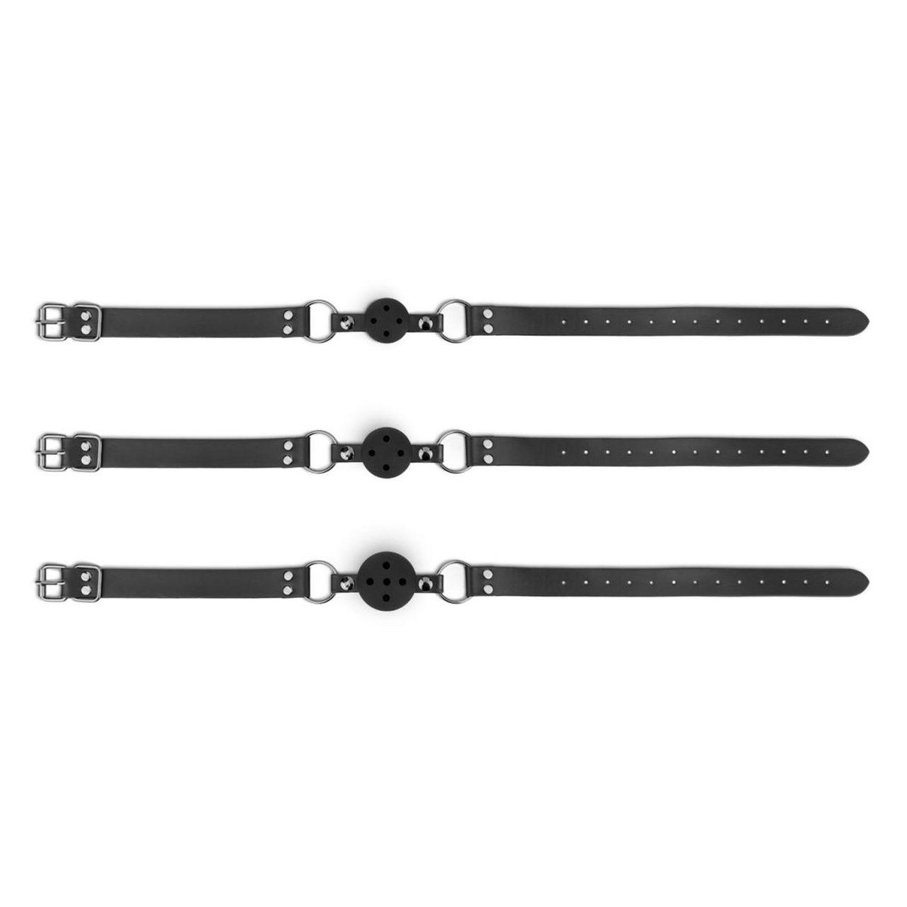 Zestaw 3 knebli z kulką BDSM czarne z otworami oddechowymi | Loris.pl