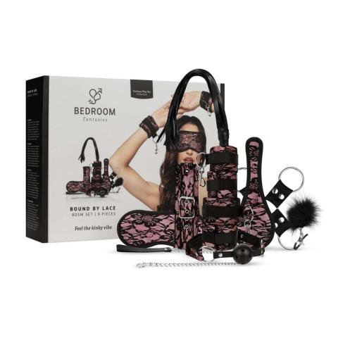 Koronkowy zestaw BDSM 8 el. z kajdankami i pejczem