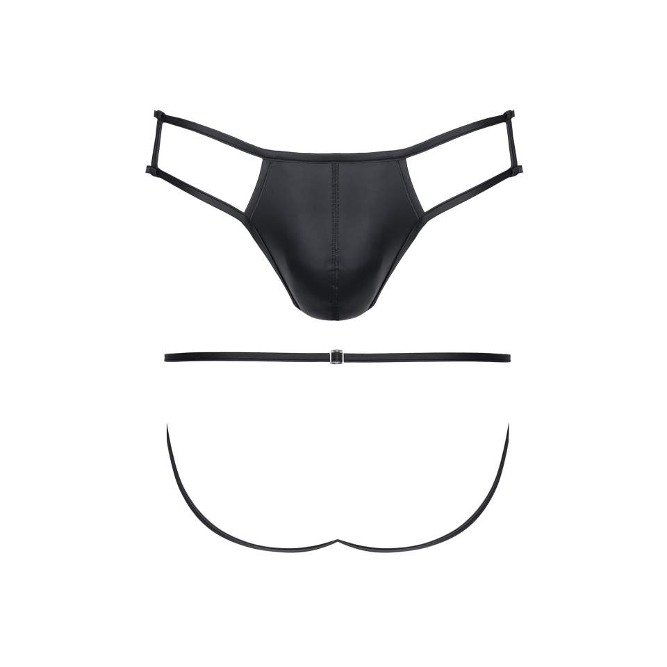 Męskie stringi z jockstrapem z odsłoniętym tyłem – czarne – Regnes Fetish Planet