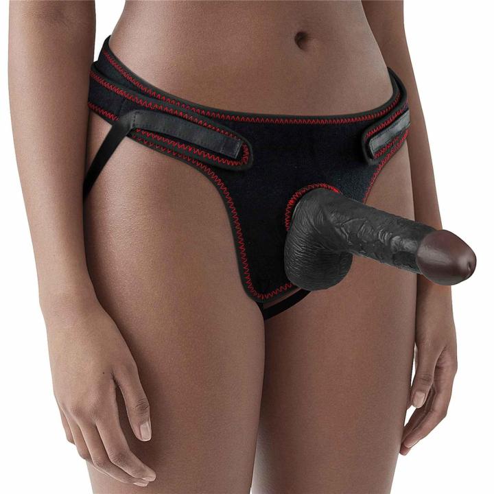 Zestaw strap-on czarny z regulowaną uprzężą i realistycznym dildo 17,8 cm