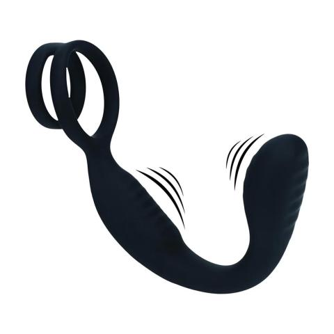 Wibrujący stymulator prostaty 2 w 1 z pierścieniem | Czarny