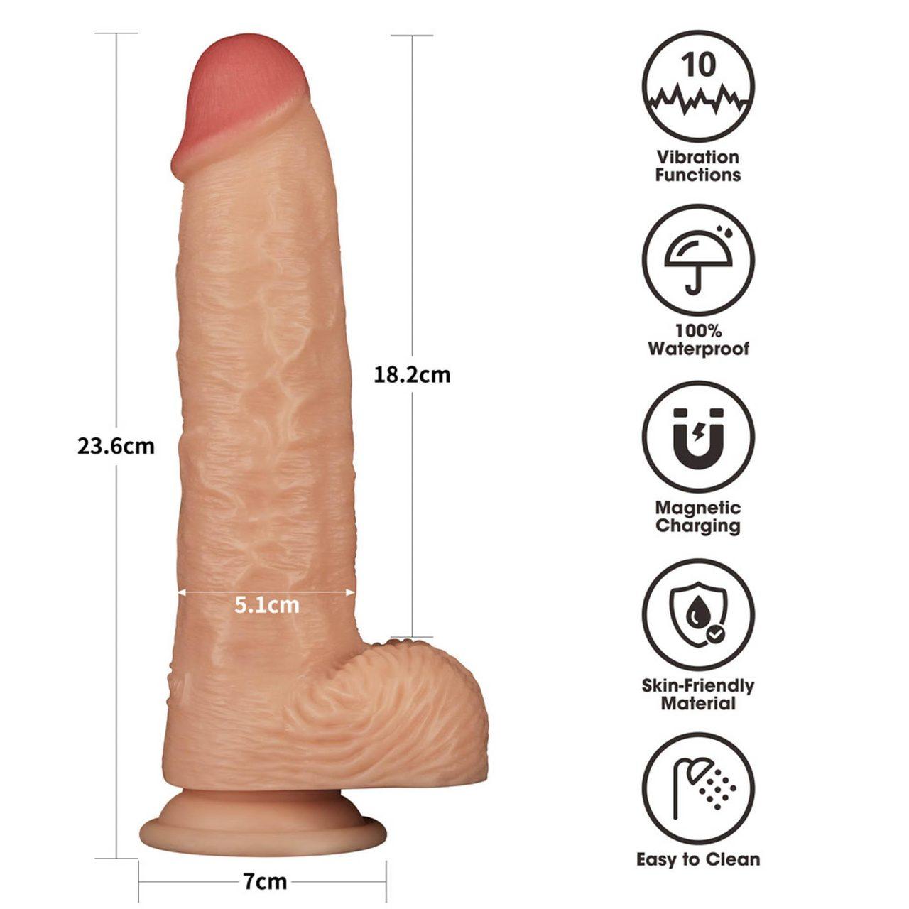 Realistyczne dildo wibrujące 24 cm z przyssawką | 10 trybów | Wodoodporne