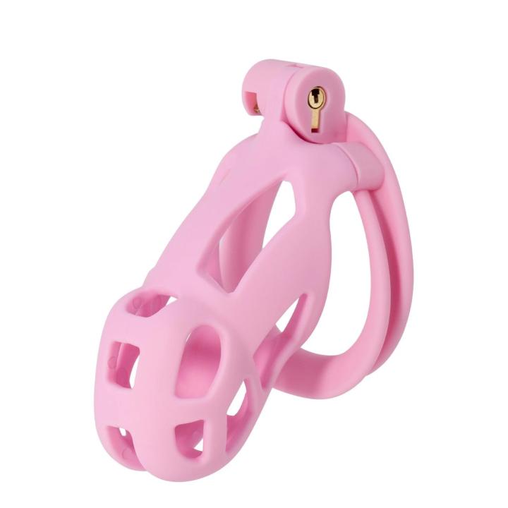 Różowy pas cnoty męski z zamkiem i 4 pierścieniami | Loris.pl