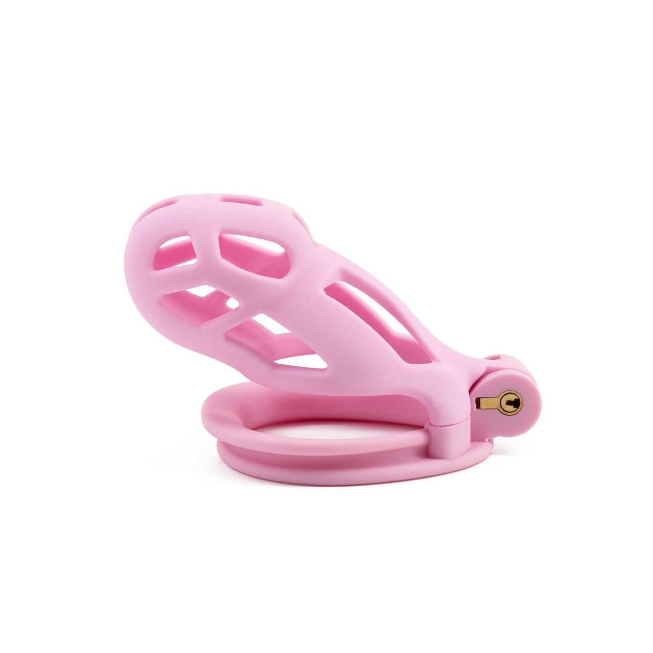 Różowy pas cnoty męski z zamkiem i 4 pierścieniami | Loris.pl