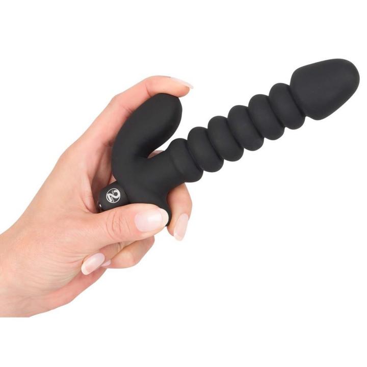 Żłobkowany wibrator analny z kotwicą do łechtaczki 17 cm