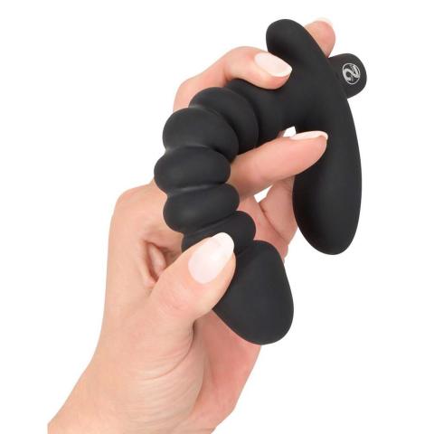 Żłobkowany wibrator analny z kotwicą do łechtaczki 17 cm
