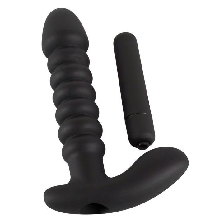 Żłobkowany wibrator analny z kotwicą do łechtaczki 17 cm
