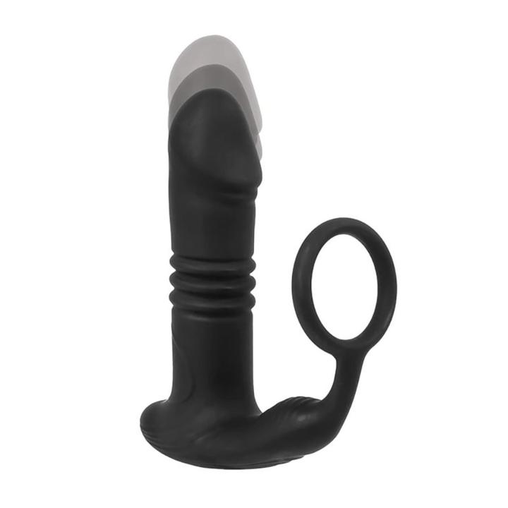 Masażer prostaty z ruchem posuwistym i wibracjami, pilot, silikon 14 cm