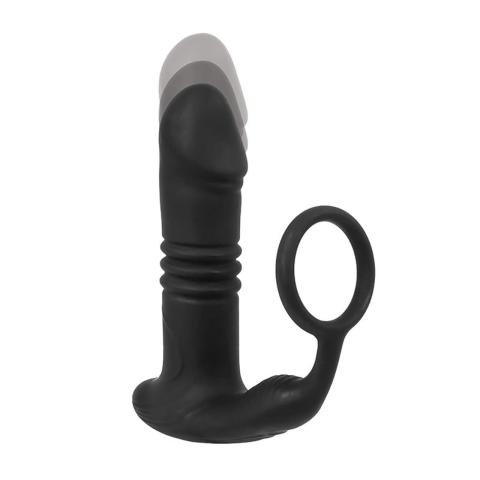 Masażer prostaty z ruchem posuwistym i wibracjami, pilot, silikon 14 cm